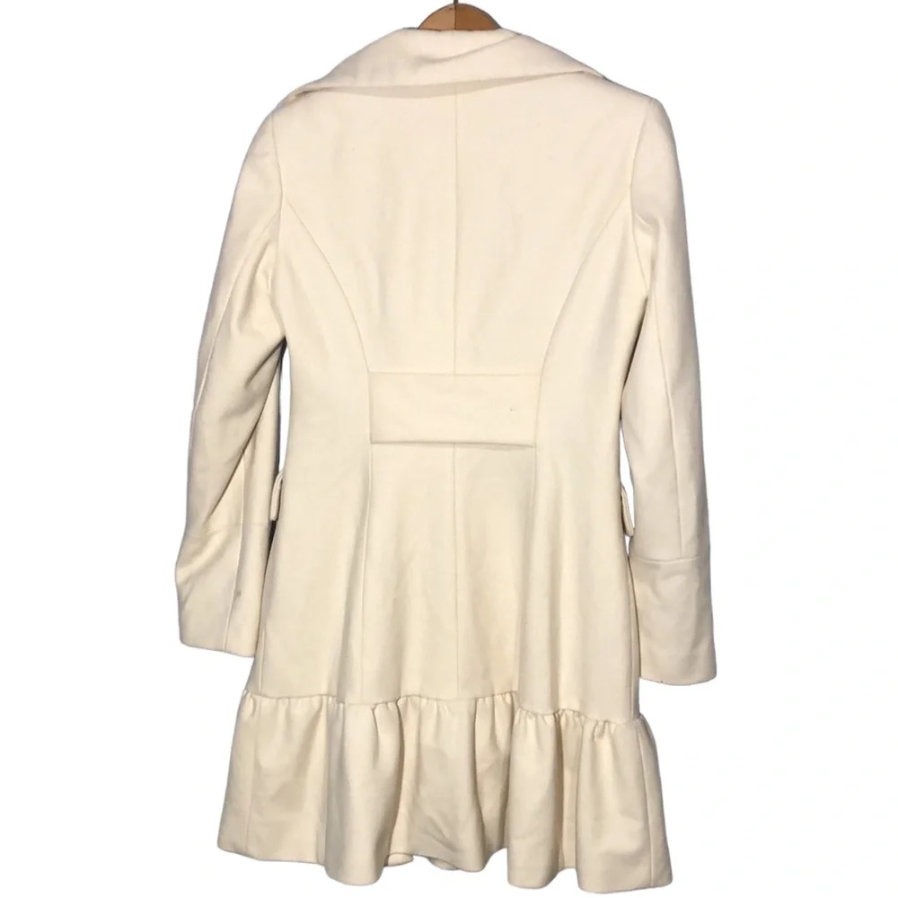 ESPRIT | Vintage Ivory Wool Blend Double Breasted Pleated Notched Collar Coat M